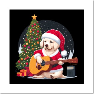 Golden Retriever Playing Guitar Christmas Posters and Art
